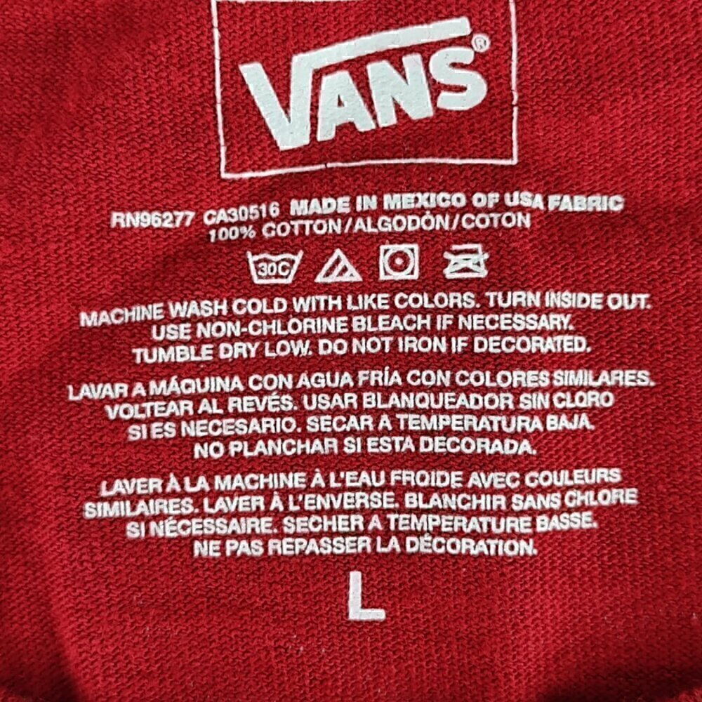 Vans Men's 100% Cotton, Red Cardinal Short Sleeve Vintage T Shirt Size Large - Picture 9 of 9